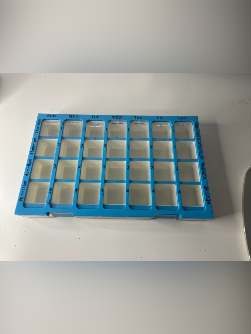 Apothecary Products Weekly 4 Times a Day Pill Box Blue Container